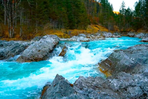 Mountain River Waterfall Flowing 24/7. Water Sounds, Nature White Noise. River Sounds for Sleeping.